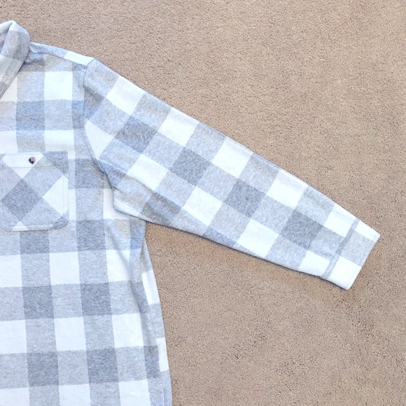 Cozy Fleece Buffalo Plaid Shirt Womens Plus Size XXL 2XL Grey White Stretch - Picture 5 of 10